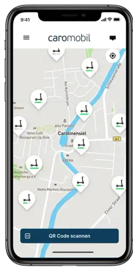 Mobile app interface showing transportation options