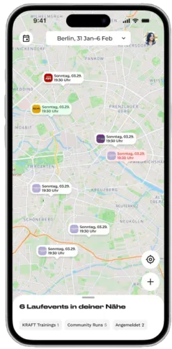 KRAFT App run discovery interface showing category-based browsing