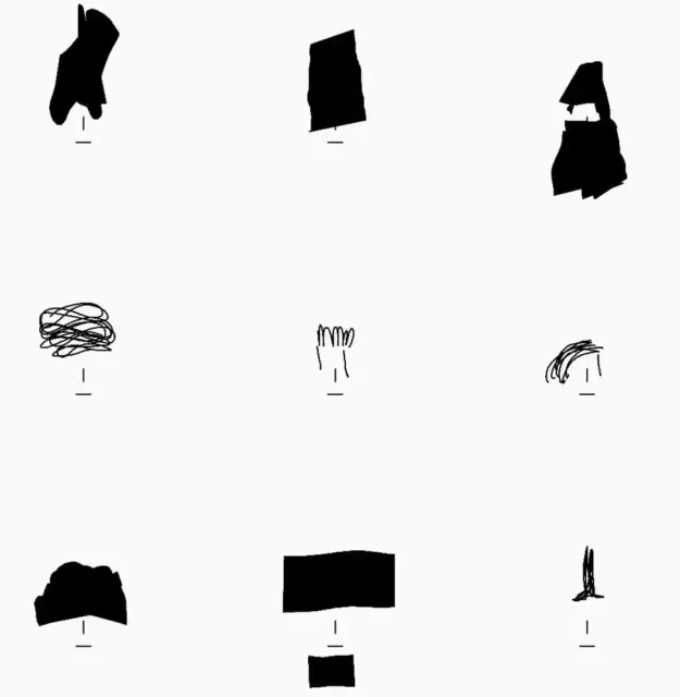 Nine variations of hair and beards around the same nose and mouth