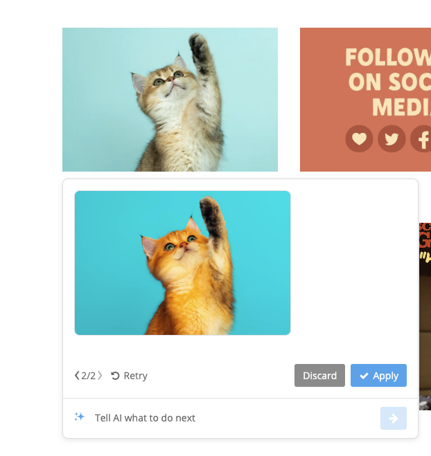 AI image assistant previewing an edited cat image