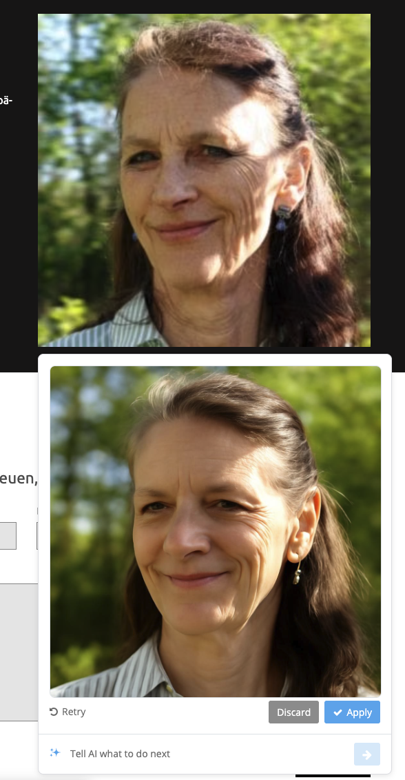 AI image assistant previewing an edited portrait