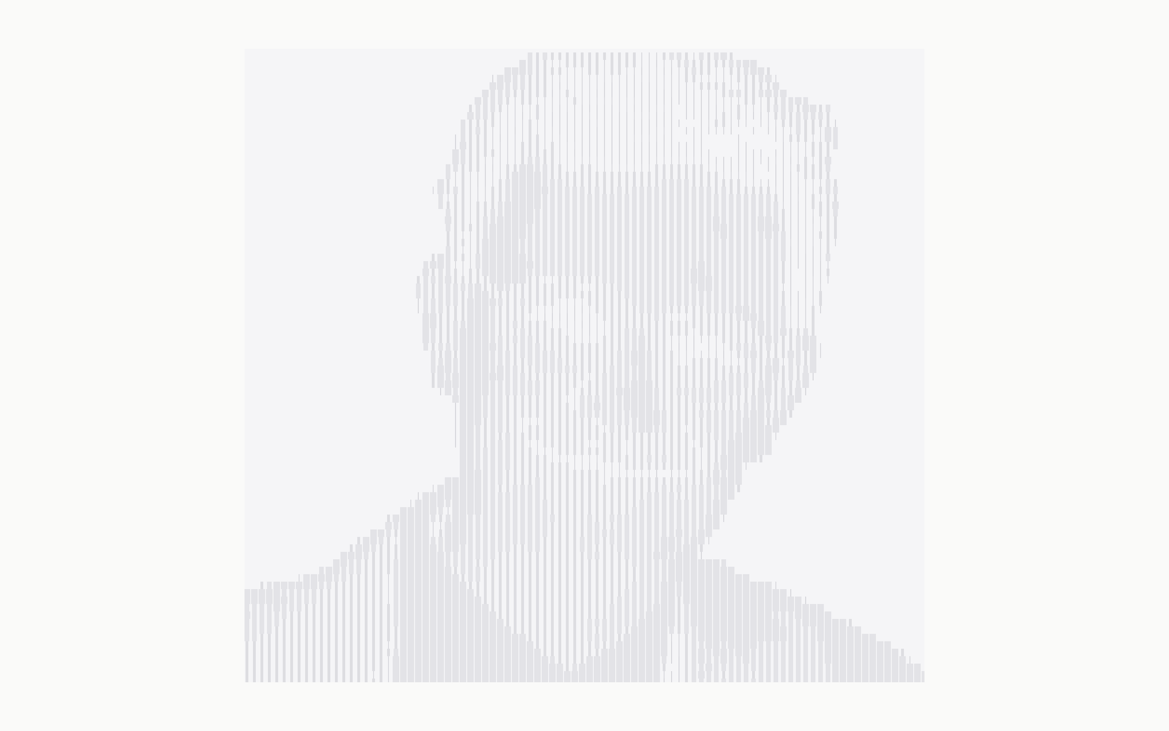 Clean homepage hero with a subtle striped portrait graphic